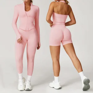 Seamless Yoga Suit 2/3PCS Yoga Set Women Sportswear Sports Bra High Waist Leggings Shorts Gym Long Sleeve Outfit Workout Clothes