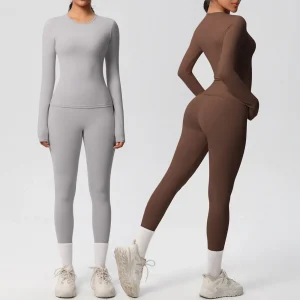 JUREN 2PCS Yoga Suit Sports Set Women Sportswear Gym Set Women Tracksuit Running Workout Long Sleeve Sports Shirt Yoga Clothing